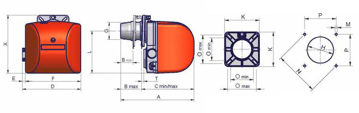 Дизельные горелки IDEA [14 - 85 кВт] габаритные размеры
